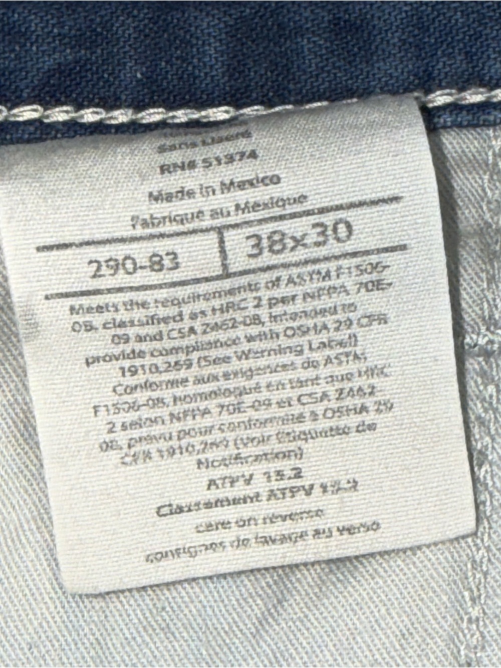 Carhartt FR 38x30 Flame Resistant Men’s Carpenter Pocket Blue Denim Jeans 290-83 - Picture 8 of 8